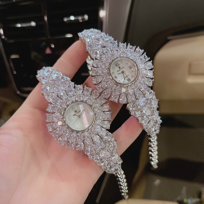 Đồng hồ nữ Royal Crown 5711 mặt tròn đính đá dây kim loại chính hãng