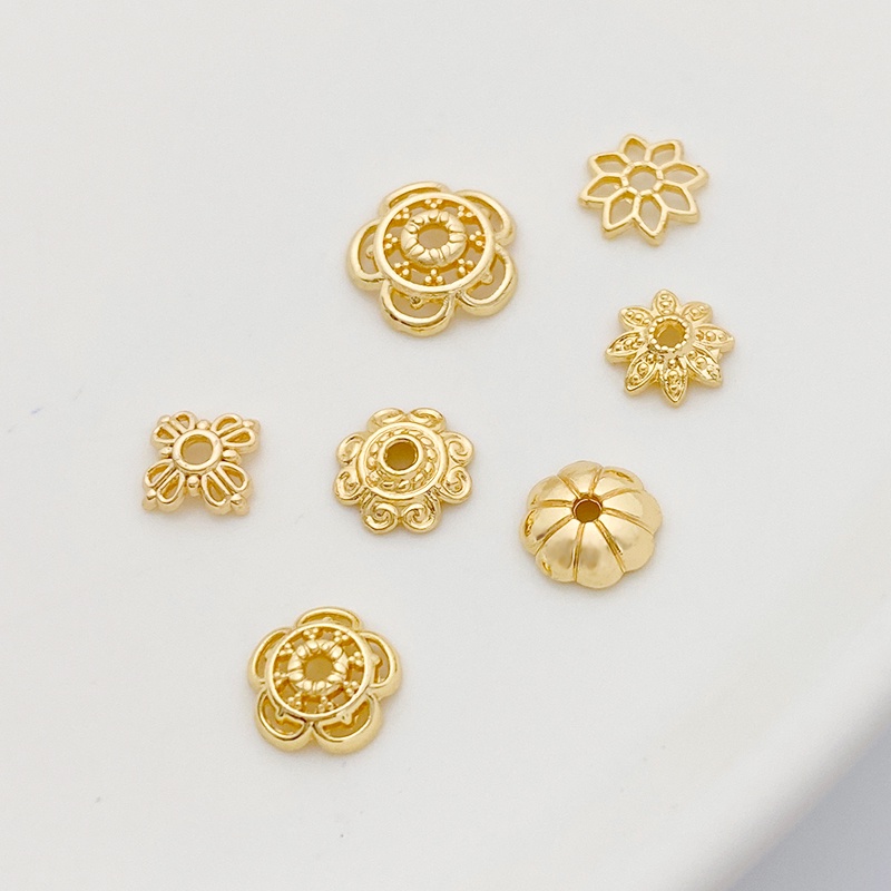 Set 10 Hạt Cườm Đồng Mạ Vàng 14K Hình Bông Hoa Nhiều Màu Sắc Dùng Làm Trang Sức diy