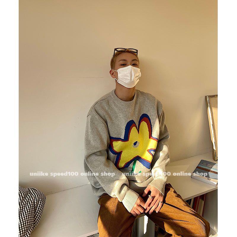 Greasy Áo Sweater Dệt Kim Chui Đầu Dày Dặn Họa Tiết Hoa Nổi Bật Dành Cho Cặp Đôi