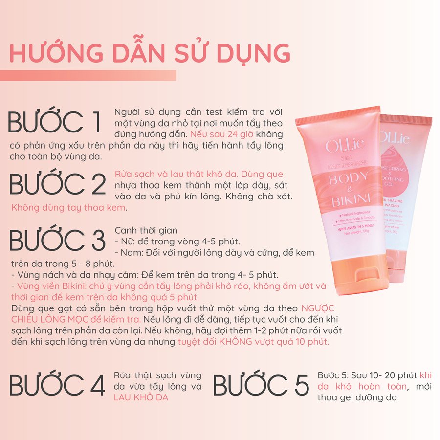 Kem tẩy lông OLLIE , tẩy lông vùng kín, nách, tay, chân, an toàn không đau rát dung tích 50ml