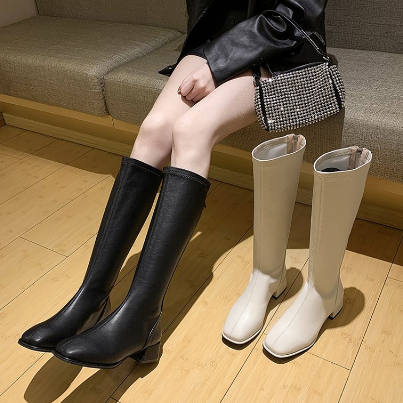 bost nữ cao cổ chealsea boots nữ bốt kéo khoá boots nữ cao cổ boot nữ đế cao Giày Bốt Cao Gót Mũi Vuông Đế Dày Có Khóa Kéo Phía Sau Thời Trang (3-5cm) Size 34-43