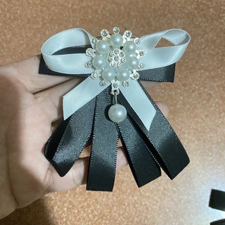 Nơ trang trí áo + váy + tag cài áo + Ngọc nhân tạo đen trắng