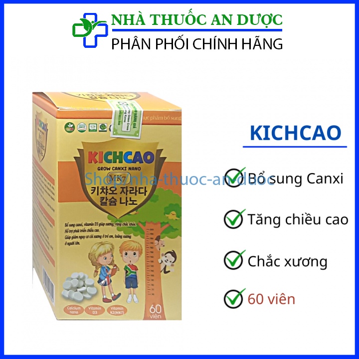 Kẹo Canxi KICHCAO GROW tăng chiều cao, giúp răng chắc khoẻ hiệu quả (hộp 60 viên)