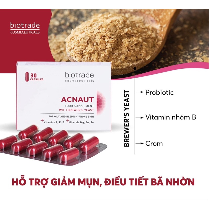 Viên uống hỗ trợ trị mụn Biotrade Acnaut Food Supplement 30 viên