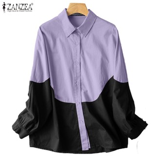 Áo kiểu ZANZEA dài tay phối màu tương phản thời trang cho nữ
