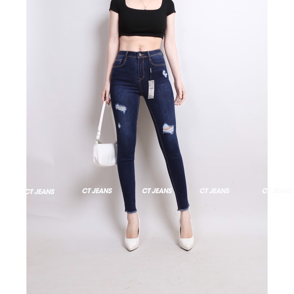 Quần skinny jean nữ bó rách 2 bên đùi chất vải co dãn 4 chiều thoáng mát CP40, CT JEANS