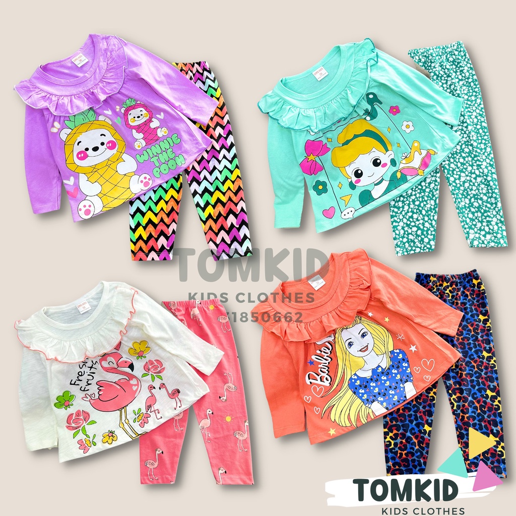 Đồ ngủ cho bé gái, đồ bộ dài tay BabyDoll bé gái chất cotton Borip chính phẩm mềm mịn không nhão vải 8-23kg Tomkids