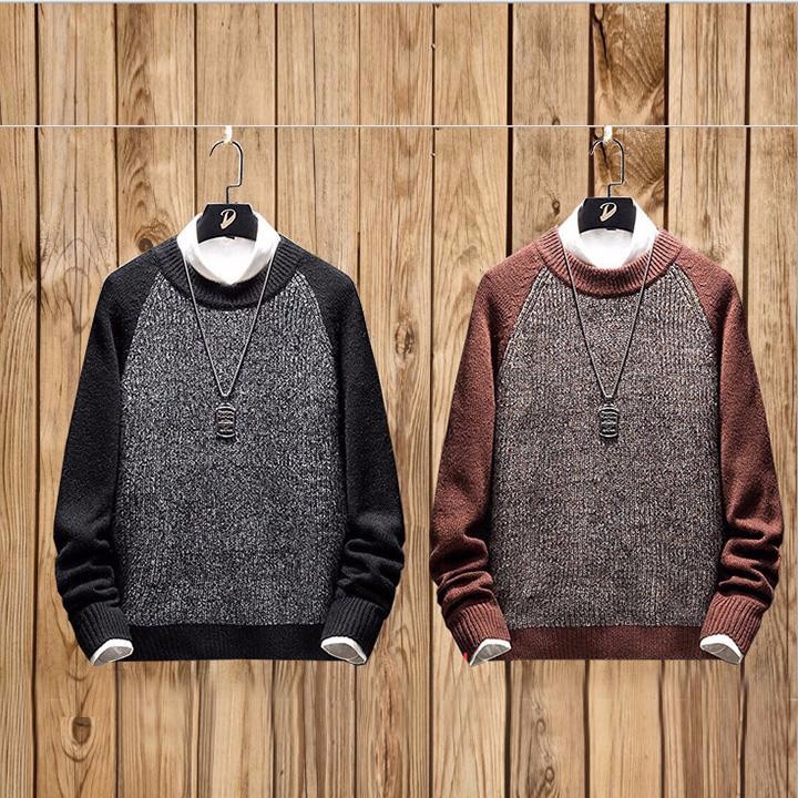 Áo len nam cổ tròn dệt hạt gạo thân tiêu dày dặn, phối màu trẻ trung cá tính - ADAM MAN