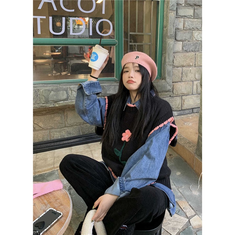 Áo Len Không Tay Cổ Tròn Dáng Rộng Thiết Kế Mới Thời Trang Theo Phong Cách Vintage