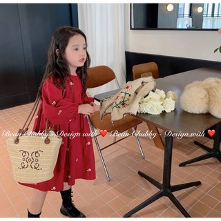 Váy đỏ thô hoa bé gái 1-10y