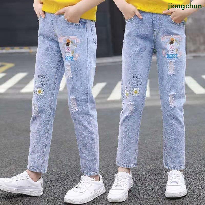 Quần Jean Dài Dáng Ôm Phong Cách Hàn Quốc Thời Trang Xuân Thu Cho Bé Gái