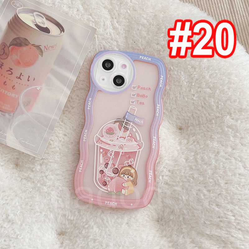 Casing Realme C53 C55 C30S C33 C31 C35 Narzo 50A 50i Prime C21 C21Y C25Y C20 C11 2020 2021 C17 9Pro+ 5G 9 10 4G 8 7i 5 5i 5s 6i 6 C2 C1 3 2 Pro U1 Cute Cartoon Wave Edge Blueberry Peach Fine Hole Milk Tea Girl Clear Airbag Shockproof Soft Phone Case BW 19