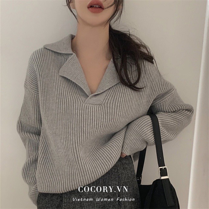 Áo len tay dài cổ bẻ phong cách Hàn Quốc thời trang cho nữ Vuasivuare
