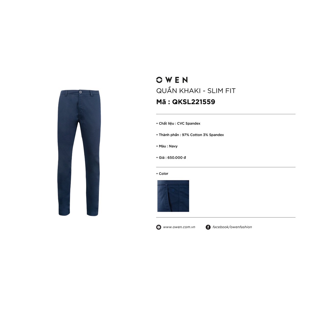 Quần kaki owen màu navy slim fit QKSL221559