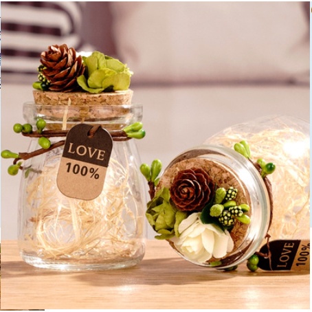 Lọ thủy tinh nắp gỗ mini trang trí vòng hoa phù hợp đựng quà tặng sinh nhật, đám cưới, party cao 7,5cm thể tích 100ml
