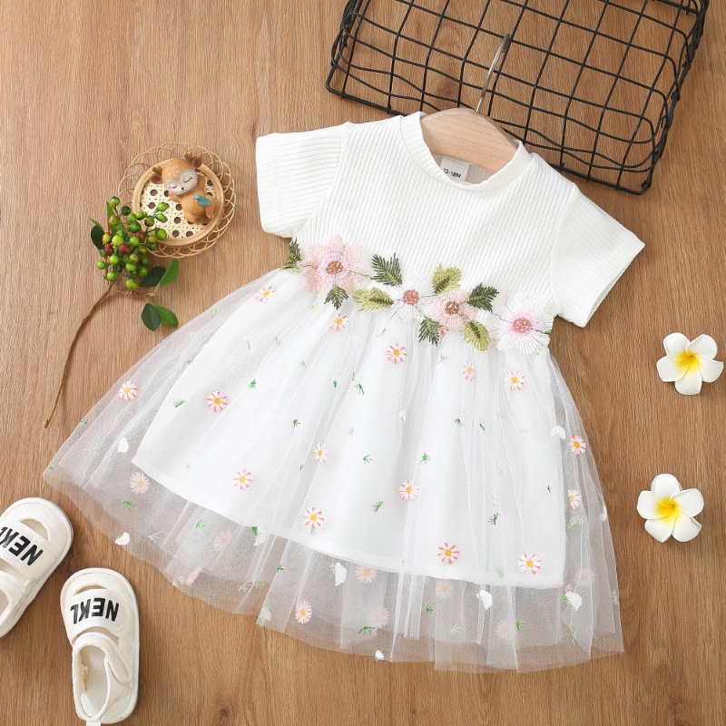 Đầm Công Chúa Thêu Hoa Cho Bé Gái Từ 3 Tháng - 3 Tuổi