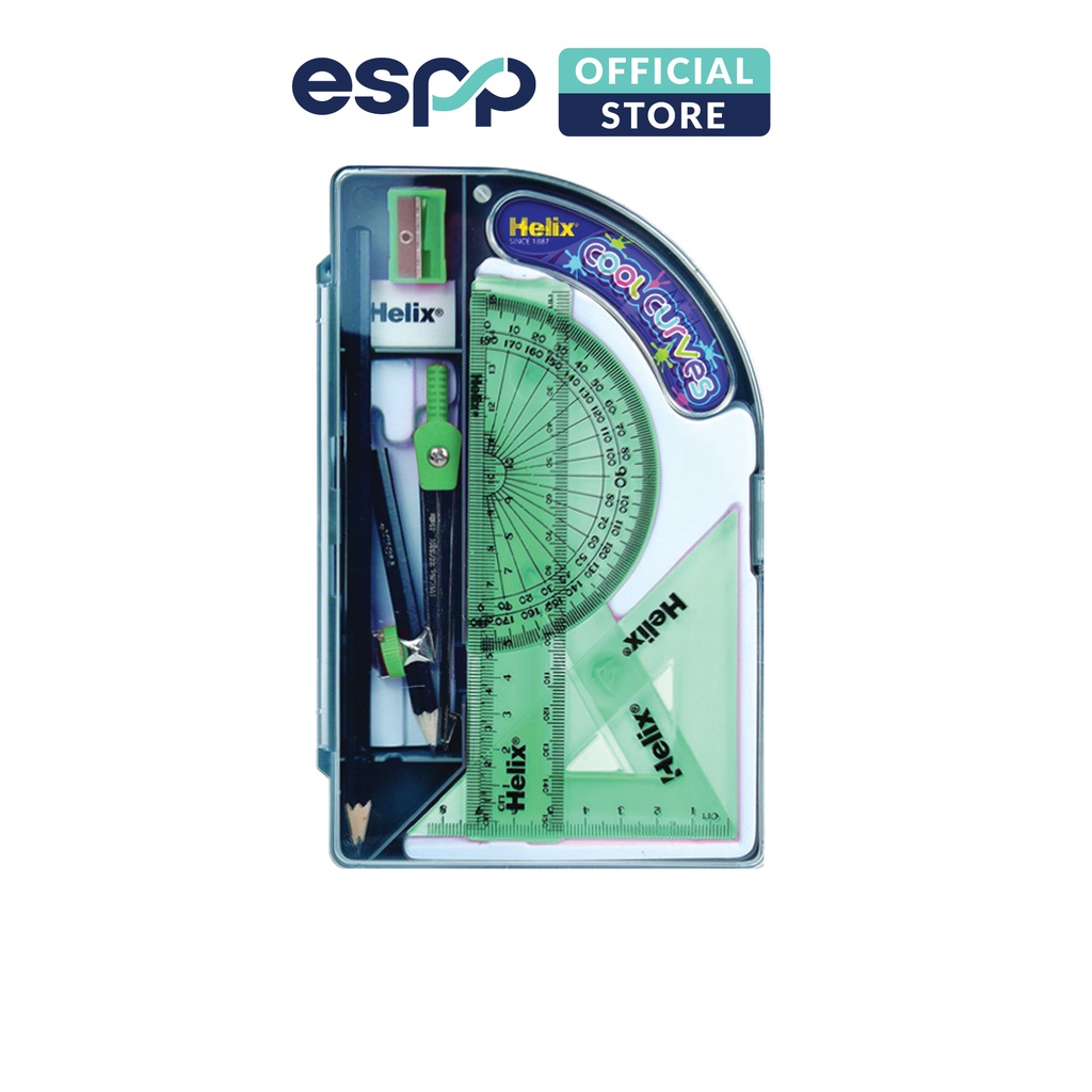 8 món Bộ Thước Compa Cool Curve - 4 màu  - HELIX