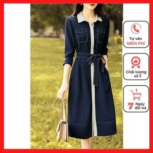 Đầm dự tiệc cưới cổ sơ mi dáng xòe midi siêu hot - 79 Fashion Store
