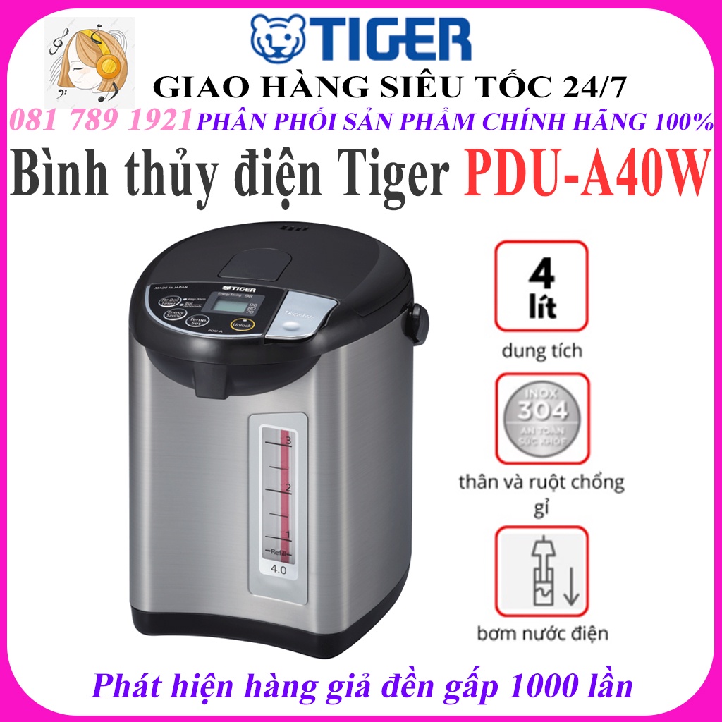 Bình thủy điện Tiger PDU-A40W 4.0 lít - Hàng chính hãng - Nguyên seal