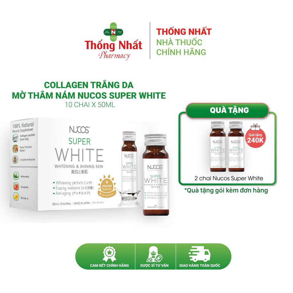 Collagen nước trắng da mờ thâm nám Nucos Super White 10 chai 50ml
