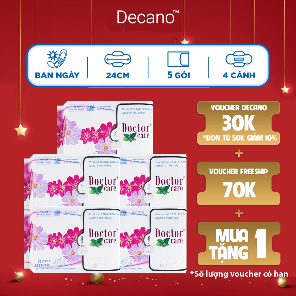 Combo 5 gói băng vệ sinh thảo dược Doctor Care ban ngày 24cm Decano Store