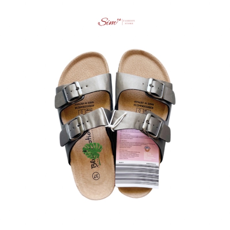 Dép nữ đế trấu Bir.Ken quai ngang do bac vang đế bằng thoải mái Sim Fashion ảnh thật giá tốt