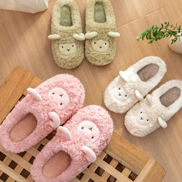 Dép Bông Đi Trong Nhà Giữ Ấm Chân Chống Trượt Hình Chú Cừu Hoạt Hình Đáng Yêu