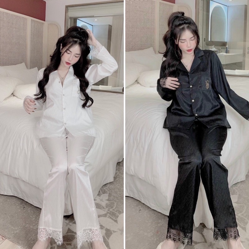 Bộ Ngủ lụa xước phối ren
