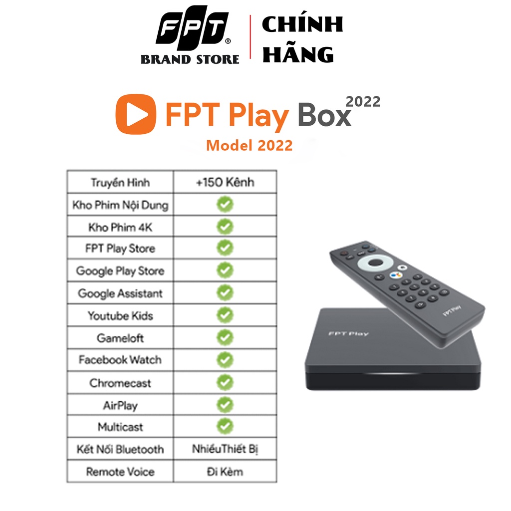 FPT Play Box Mẫu Mới 2022 - FPT TELECOM - Model 650 - Android TV + 4K RAM 2GB - Tích Hợp Điều Khiển Giọng Nói Từ Xa.