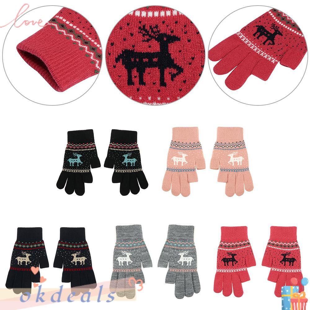 1 Đôi Găng Tay Hở Ngón Bằng Len Cashmere Nhân Tạo In Họa Tiết Hươu Hoạt Hình