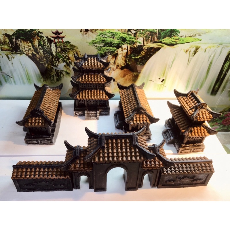 Combo nhà tiểu cảnh màu cam đất độc đáo - phụ kiện trang trí tiểu cảnh, bonsai, non bộ