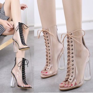[SALE SỐC LẺ SIZE] Giày cao gót đế vuông trong suốt hở mũi cột dây 10 phân S285