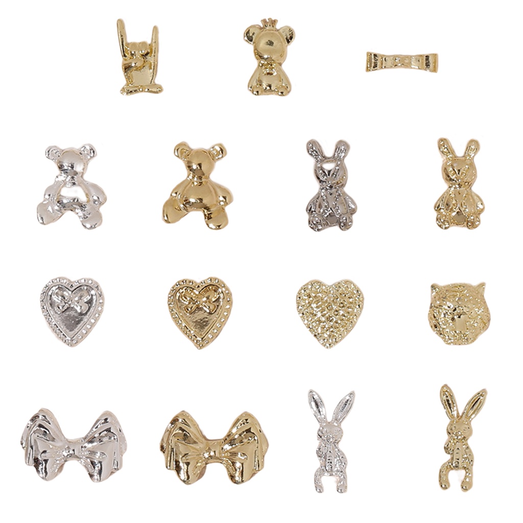 [beautymart] Set 10 Phụ Kiện Trang Trí Móng Tay Nghệ Thuật Hình Gấu Nơ Trái Tim Ba Chiều Không Rơi Bằng Hợp Kim