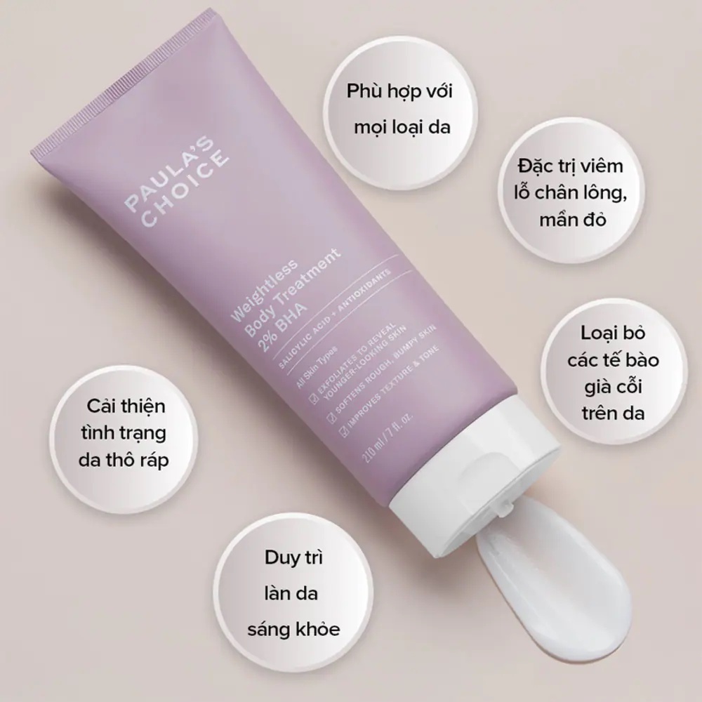Kem Dưỡng Thể Paula's Choice Weightless Body Treatment 2% BHA Giảm Viêm Lỗ Chân Lông 210ml