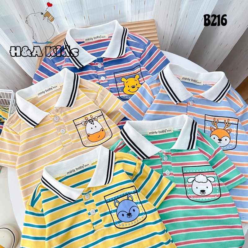 Bộ cộc tay kẻ sọc cổ trụ bẻ Minly Baby chất thun lạnh Visco cao cấp siêu mềm mát cho bé trai