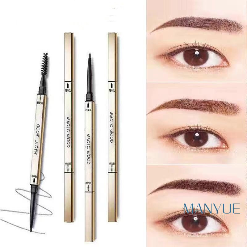 Bút Chì Vẽ Lông Mày Hai Đầu Hình Tam Giác Kèm Đôi Đũa Nhỏ Màu Vàng Kim