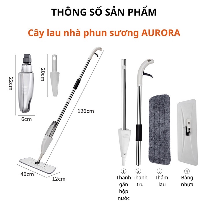 Chổi Lau Nhà Thông Minh 2In1 - Cây Lau Nhà Phun Sương Xoay 360 Độ