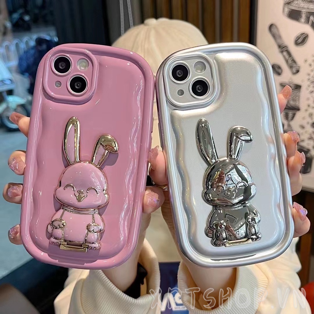 Ốp Điện Thoại Mềm Chống Sốc Màu Trơn Có Giá Đỡ Hình Thỏ Cho iphone15 pro max 14 13 12 11 pro max xr ix