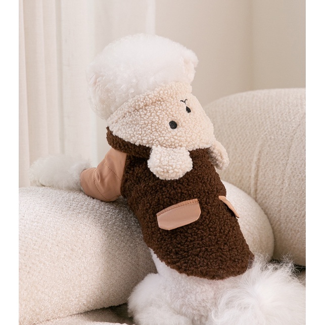 ÁO KHOÁC LÔNG CỪU CÓ MŨ SIÊU ẤM ÁP MÙA ĐÔNG CHO THÚ CƯNG