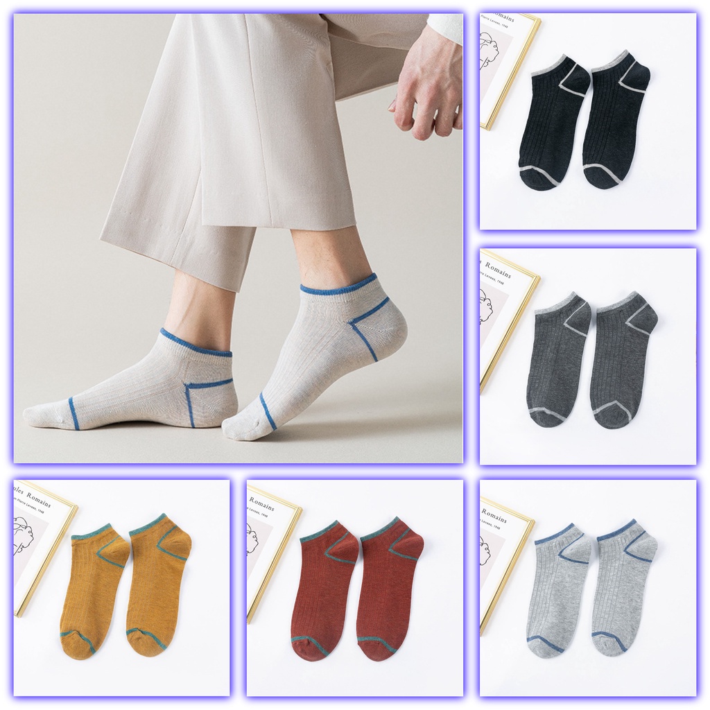 Tất Nam Nữ cổ ngắn sọc nhiều màu nâu vàng xám đen Vớ Nam Nữ cổ thấp gân tâm êm đẹp thời trang Mr.Cotton CN-U003