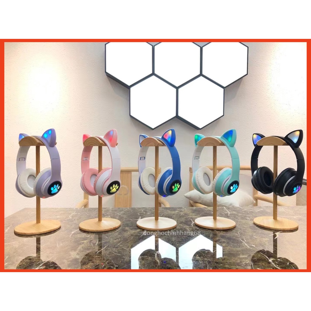 Tai Nghe Mèo Bluetooth Chụp Tai 23M, Headphone Tai Mèo Dễ Thương Có Mic, Âm Bass Mạnh Mẽ Nghe Nhạc Hay