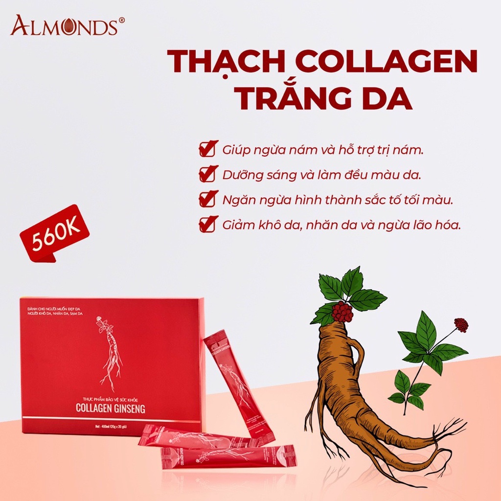 Thực Phẩm Bảo Vệ Sức Khỏe Collagen Ginseng - Thạch Collagen Hồng Sâm Thải Nám Trắng Da (1 Hộp Gồm 20gói)