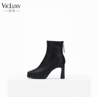 Boots nữ da cao cấp VicLuxy BL013, Bốt nữ cổ cao,Giày bốt da mềm mại, lót lông đế 8.5cm