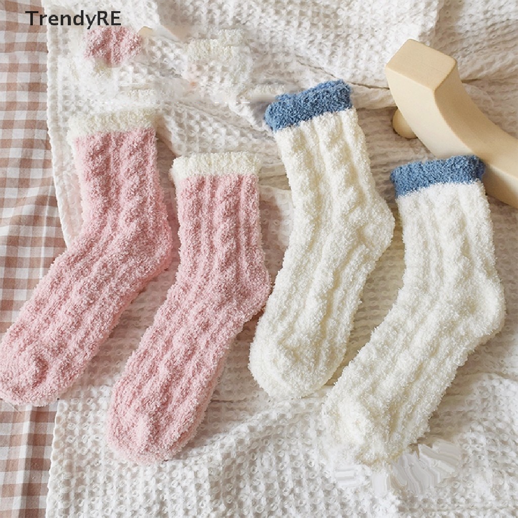 1 Đôi Vớ Lông Cừu San Hô Dày Giữ Ấm Chống Lạnh Màu Kẹo Thời Trang