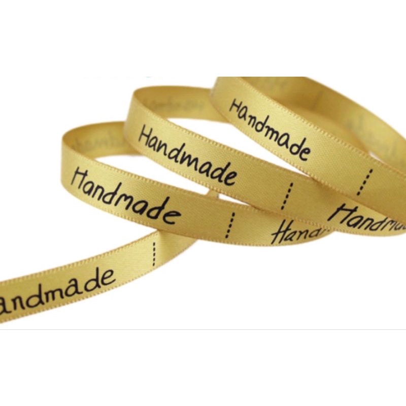 Cuộn 22 mét ruy băng lụa có chữ Handmade