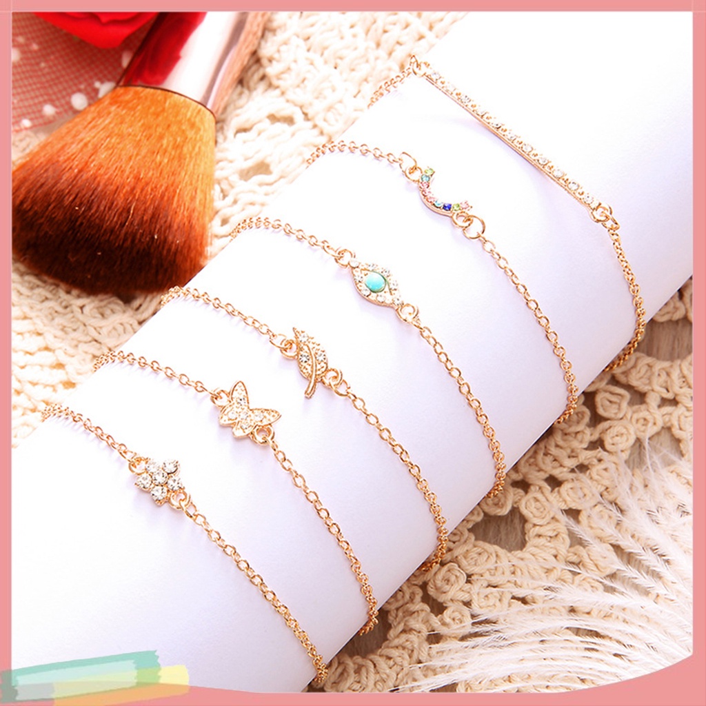 Bộ 6 Vòng Tay Hợp Kim Trang Trí Hoa Và Bướm Đính Đá Xinh Xắn Cho Nữ