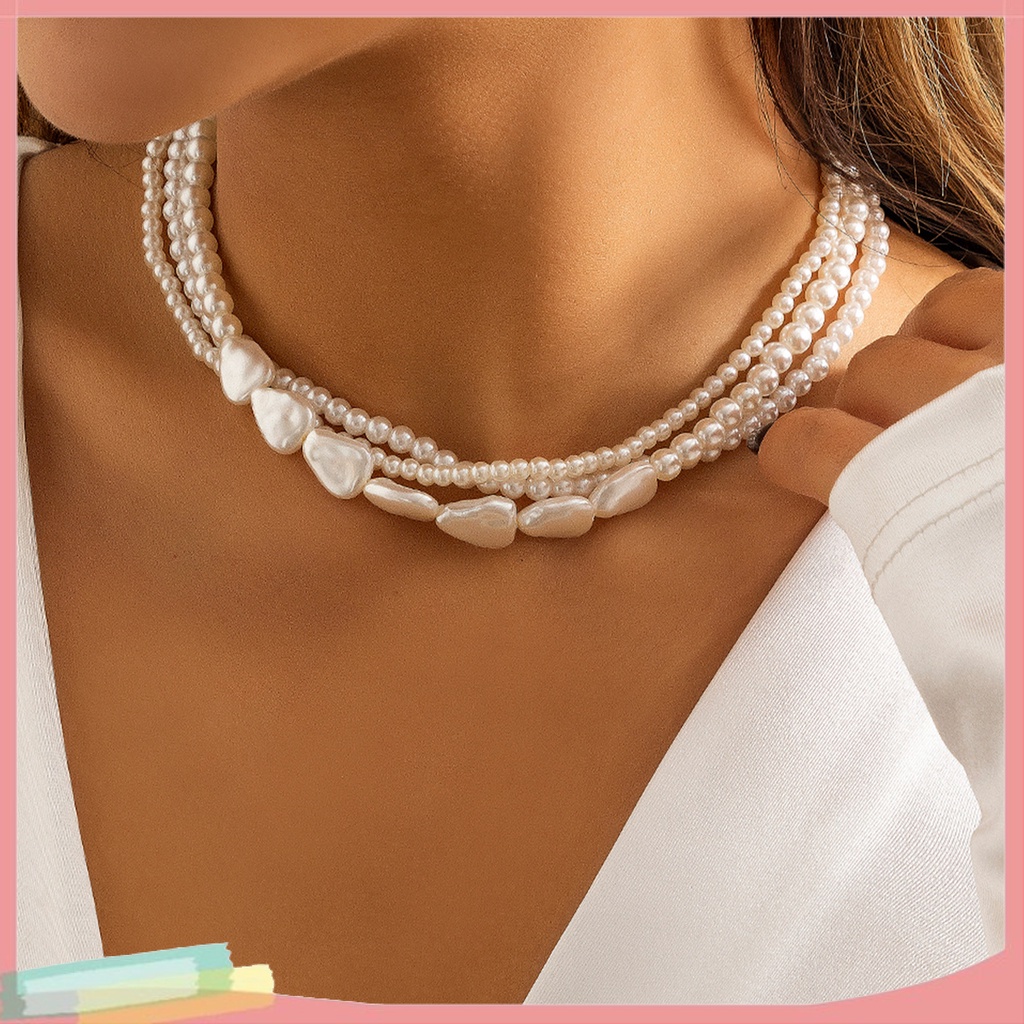 Vòng cổ Hợp Kim Nhiều Lớp Trang Trí Ngọc Trai Giả Xinh Xắn Cho Nữ