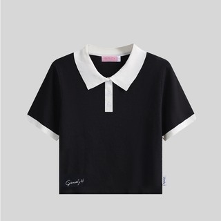 Áo polo nữ croptop có cổ chất cotton GINDY form unisex basic màu đen và trắng đủ size thoáng mát thời trang A8103