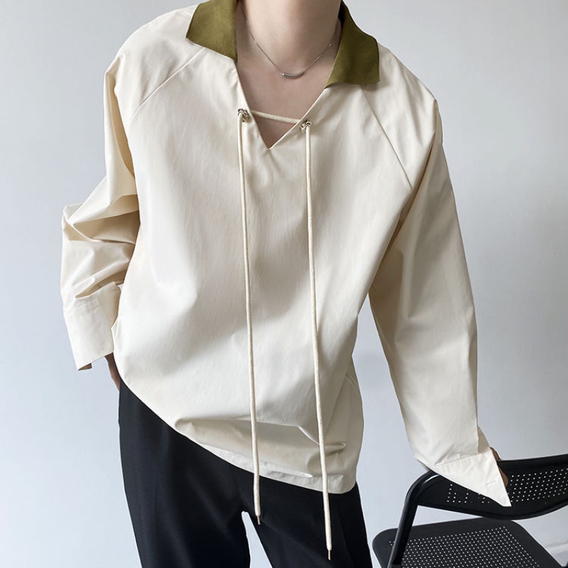 Áo Sơ Mi Tay Dài Dáng Rộng Màu Sắc Tương Phản Thời Trang Mùa Thu Cho Nam