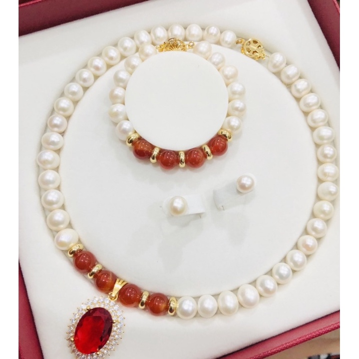 Bộ Trang Sức Bạc 925 Size 10ly Mix Đá Đỏ Lớn